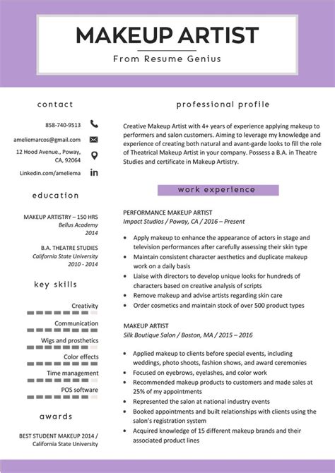 makeup artist resume examples.